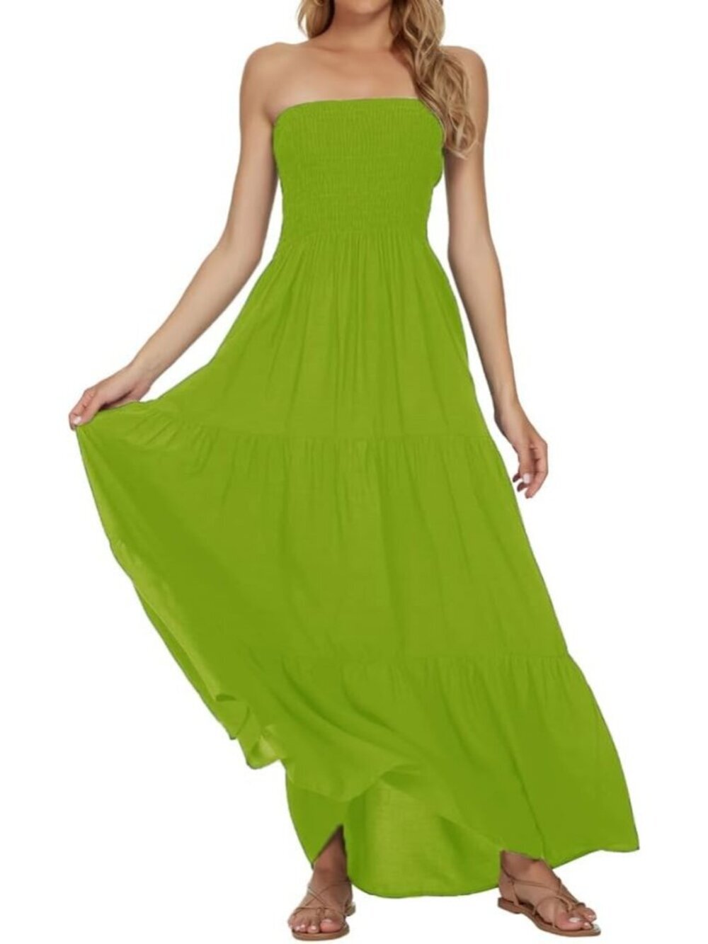 Women's Apple Green Stylish Tube Top Off Shoulder Boho Beach Long Maxi Dress